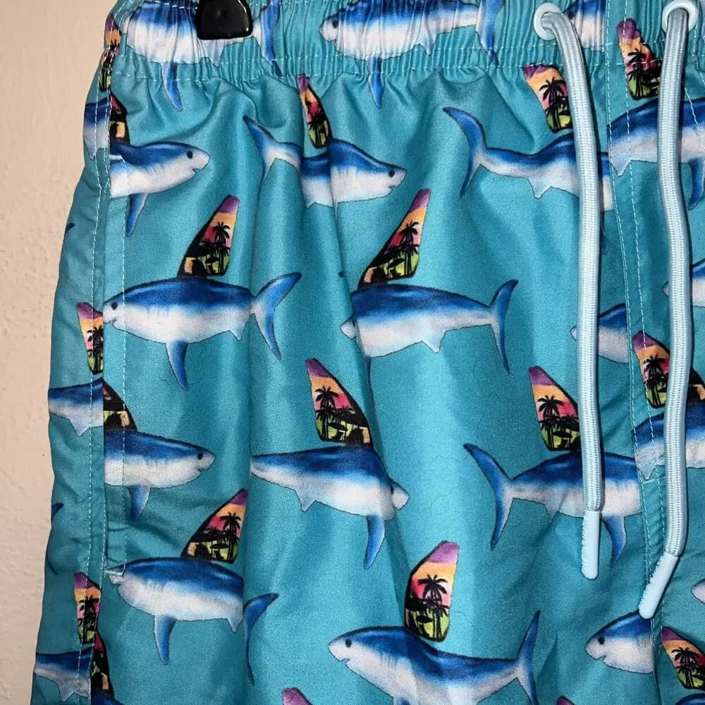 Alvin's Island Tropical Swim Surf Trunks Size Small Men’s Sharks Blue